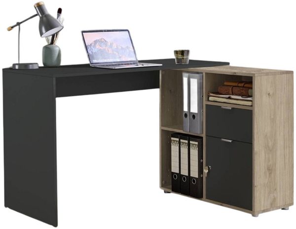moebel-dich-auf Eckschreibtisch LUIZ (Schreibtisch + Regal, 110 cm breit), spiegelverkehrt montierbar