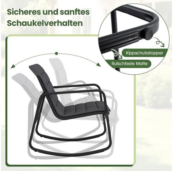 COSTWAY Balkonset, (3-tlg), Bistro-Set, 2 Schaukelstühlen mit Kissen, Tisch