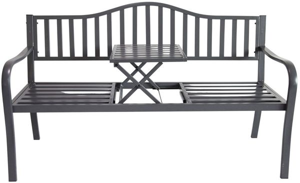Metall-Gartenbank mit integriertem Klapptisch 3-Sitzer Sitzbank Gartenmöbel Bank