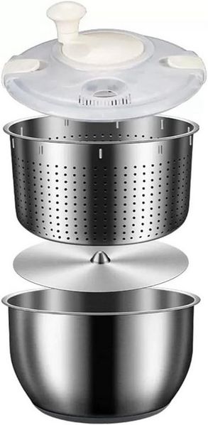 FELIXLEO Salatschleuder 6L Salatschleuder Edelstahl Gemüsewäscher mit Deckel Trockner, (1-tlg)