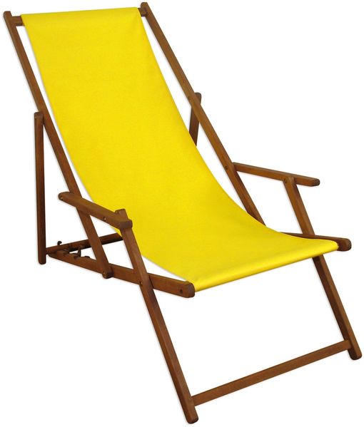 Liegestuhl gelb Fußablage u Kissen Deckchair klappbar Sonnenliege Holz Gartenliege 10-302 F KD Bild 12