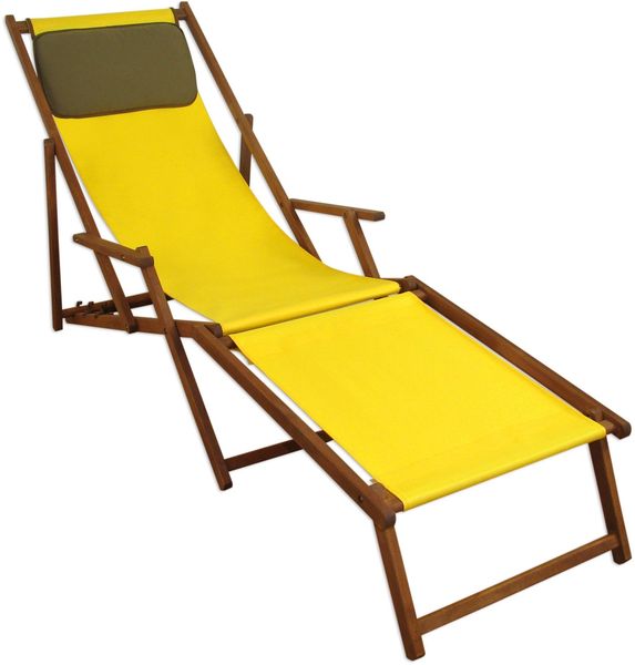 Liegestuhl gelb Fußablage u Kissen Deckchair klappbar Sonnenliege Holz Gartenliege 10-302 F KD Bild 11