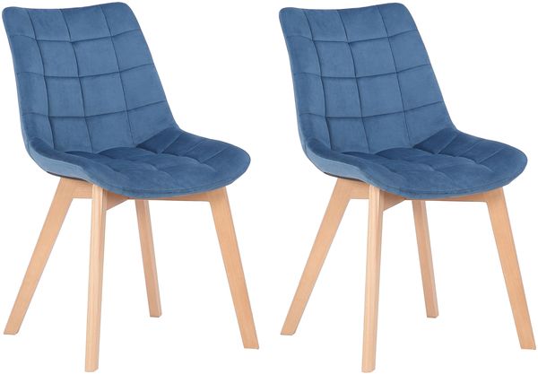 CLP 2er Esszimmerstühle Passaic Samt gesteppt,blau