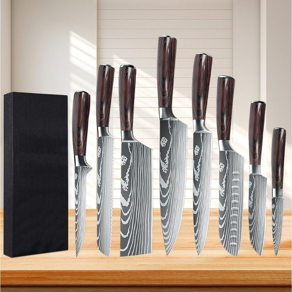 MDHAND Messer-Set 8-teiliges Premium Küchenmesser-Set mit Geschenkbox (8-tlg), Edelstahl Messerset mit ergonomischem Pakka-Holzgriff