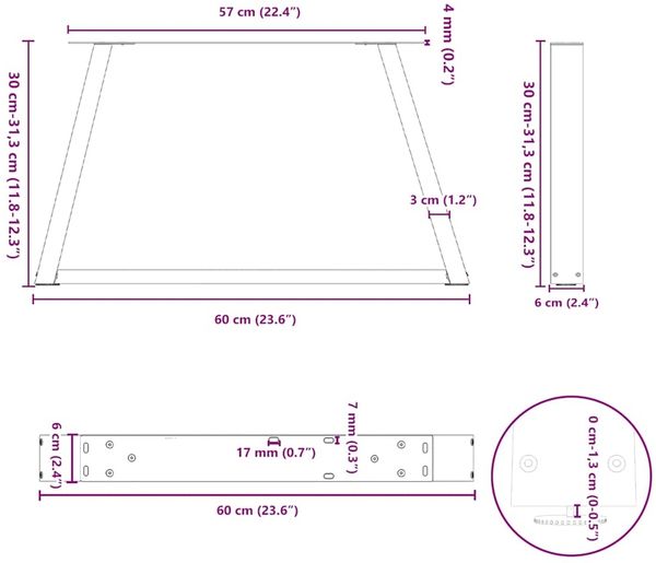 vidaXL Couchtischbeine V-Form 2 Stück Weiß 60x(30-31,3) cm Stahl 4012533 Bild 10