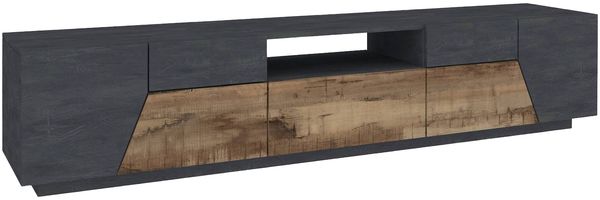 Dmora TV-Schrank Animai, niedriges Wohnzimmer-Sideboard, Fernsehständer-Basis, 100 % Made in Italy, 220 x 43 x 46 cm, Schiefer und Ahorn,