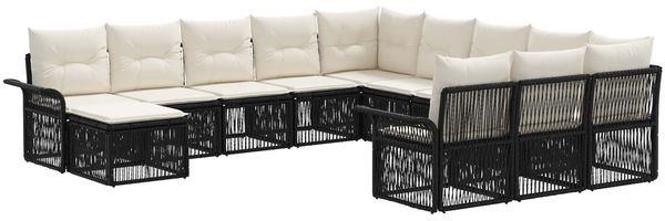 vidaXL Gartensofa-set 12 pcs Schwarz und Cremeweiß Poly-Rattan 3435034