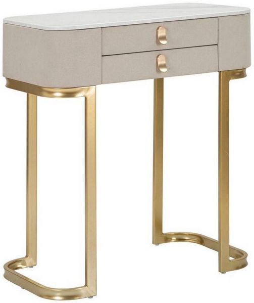 Dmora Konsolentisch Ronda, Tisch, Eingangskonsole, Regal, Creme und Gold, 70x40 h80 cm
