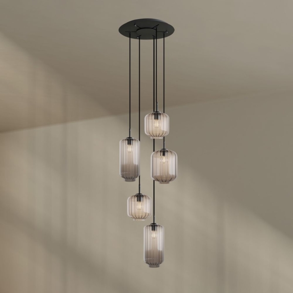 s.luce Velo Galerielampe 5-flammig Ø 60cm Baldachin Ø 18/20/25cm Klar, Schwarz