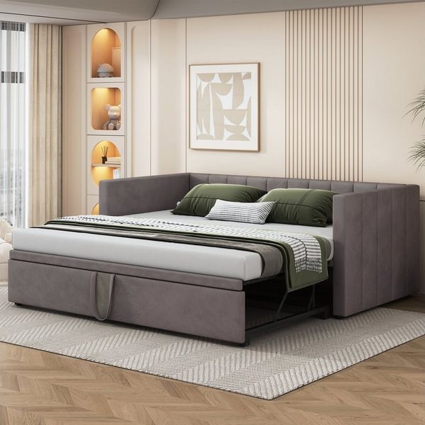 Flieks Daybett, Tagesbett Schlafsofa mit Unterbett 90x200cm/180x200cm Samt