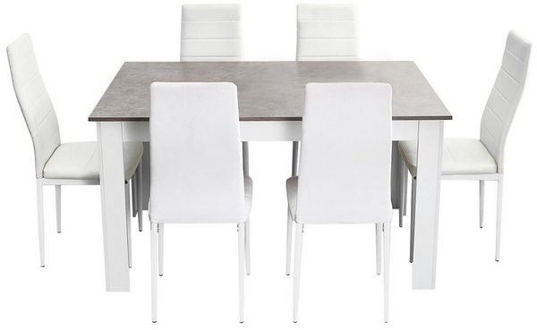 Mondeer Essgruppe Esszimmergruppe (Set, 7-tlg), mit 6 Weiß Stühlen