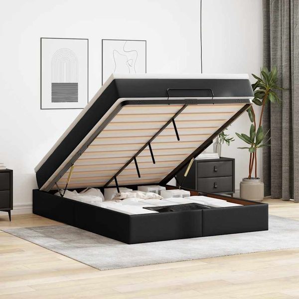 vidaXL Ottoman-Bett mit Matratze Schwarz 140x190 cm Kunstleder 3311036