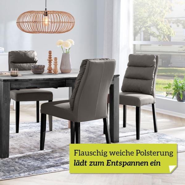 smart 2er Set Esszimmerstühle Bezug aus Leder anthrazit | Stuhlbeine aus Massivholz Buche lackiert - Küchenstuhl, Wohnzimmerstuhl, Polsterstuhl mit Schaumstoffpolsterung Bild 7