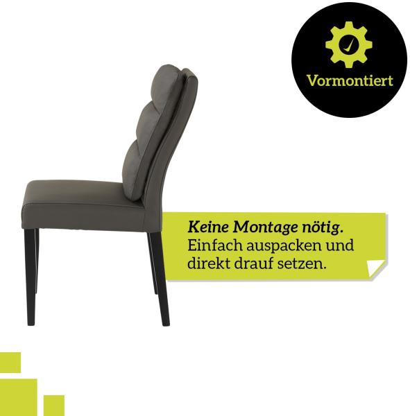 smart 2er Set Esszimmerstühle Bezug aus Leder anthrazit | Stuhlbeine aus Massivholz Buche lackiert - Küchenstuhl, Wohnzimmerstuhl, Polsterstuhl mit Schaumstoffpolsterung Bild 5