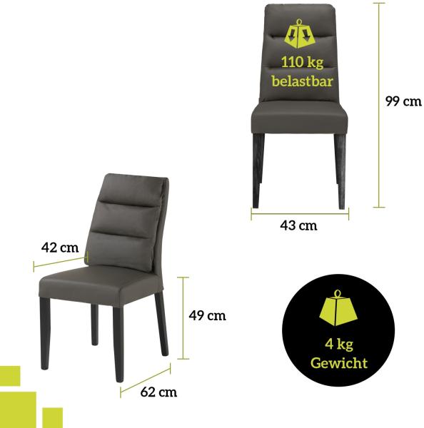 smart 2er Set Esszimmerstühle Bezug aus Leder anthrazit | Stuhlbeine aus Massivholz Buche lackiert - Küchenstuhl, Wohnzimmerstuhl, Polsterstuhl mit Schaumstoffpolsterung Bild 4