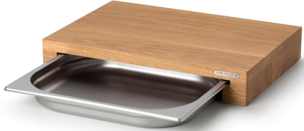 Schneidebrett 39 cm Eichen-Holz, Edelstahl-Schublade, CONTINENTA