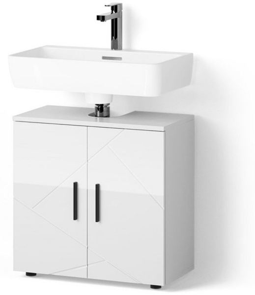 Livinity® Waschbeckenunterschrank Ronco, Weiß Hochglanz/Weiß, 60 x 59 cm