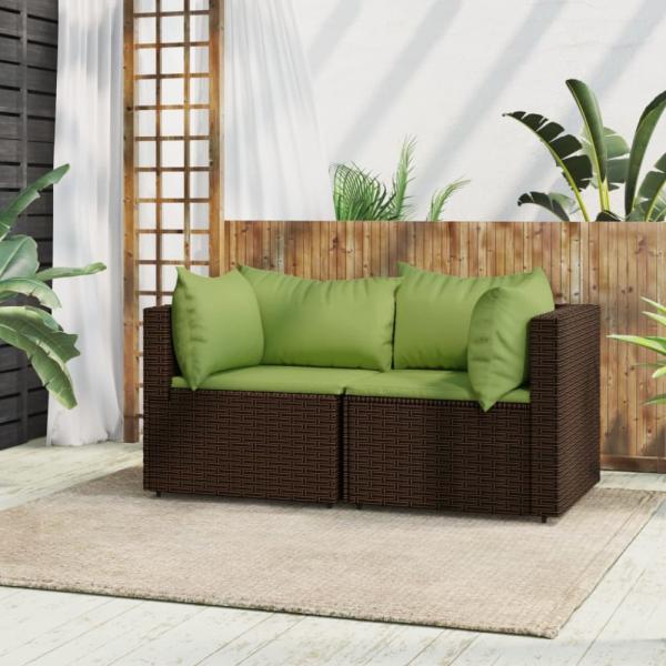 vidaXL Garten-Ecksofas mit Kissen 2 Stk. Braun Poly Rattan 319826