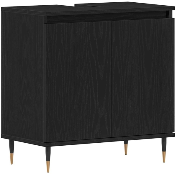 vidaXL Waschbeckenschrank mit Tür Schwarz Eichen-Optik 58 x 33 x 60 cm 862887