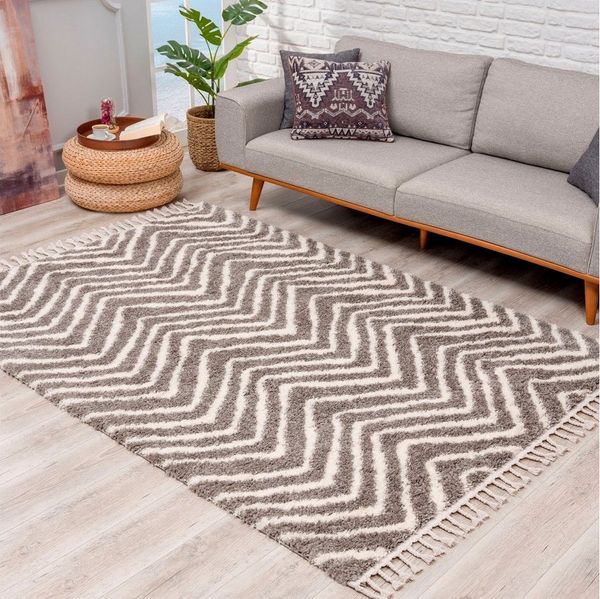 Carpet City Hochflor-Teppich Pulpy 531, rechteckig, Höhe: 30 mm, besonders weich, mit Fransen, Zickzack Look