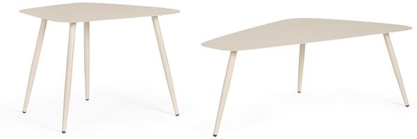 Gartencouchtisch Novony 2er-Set aus Metall, modern, champagnerfarben, eckig, pflegeleicht