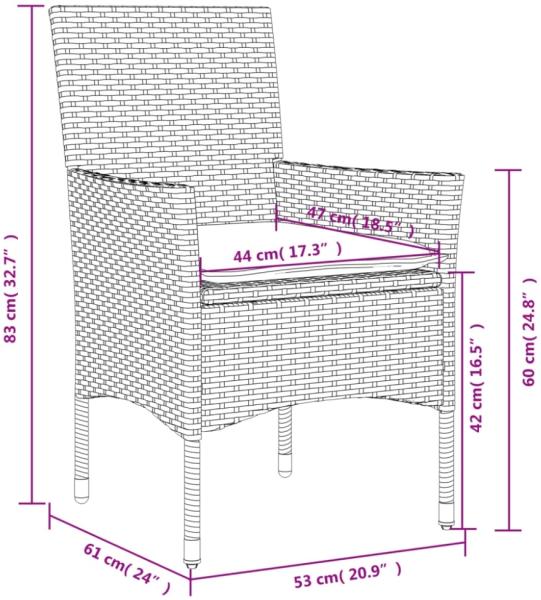 vidaXL 3-tlg. Bistro-Set, mit Kissen, Braun Poly Rattan und Glas, Ø 60x75 cm Bild 8