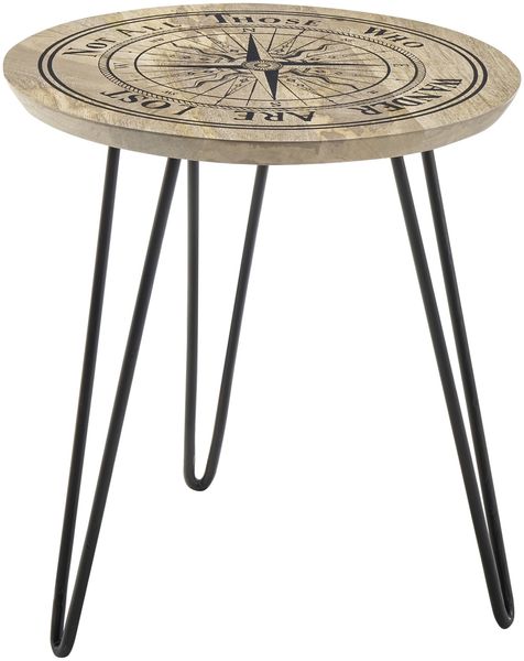 Beistelltisch >NEVIS< in Kompass-Motiv, Mango Massivholz - 46x51x46cm (BxHxT)