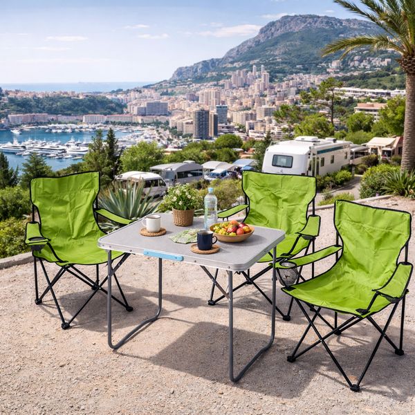 4-teiliges Campingmöbel Set lime XL Tisch 80x60x68cm + Campingstühle