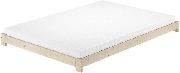 Niederflurbett Doppelbett 140x200 Fichte massiv unbehandelt mit wählbarem Zubehör V-60.85N-14Rollrost und Matratze inkl.