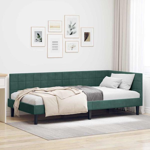vidaXL Eckbettgestell mit Kopfteil Dunkelgrün 100 cm x 200 cm Samt 42016440