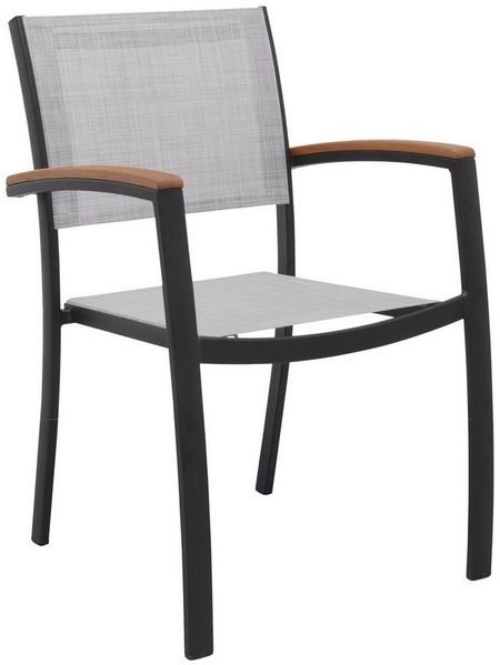 Outdoor Gartenstuhl KINGSBURY, Aluminium, Schwarz, Grau, stapelbar, Textilen