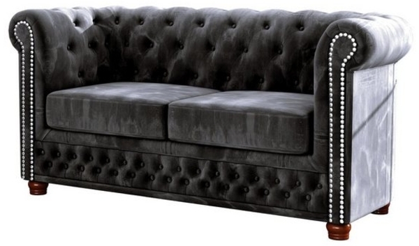 S-Style Möbel Chesterfield-Sofa Leeds 2-Sitzer aus Samt-Stoff mit Holzfüßen, mit Wellenfederung Bild 4