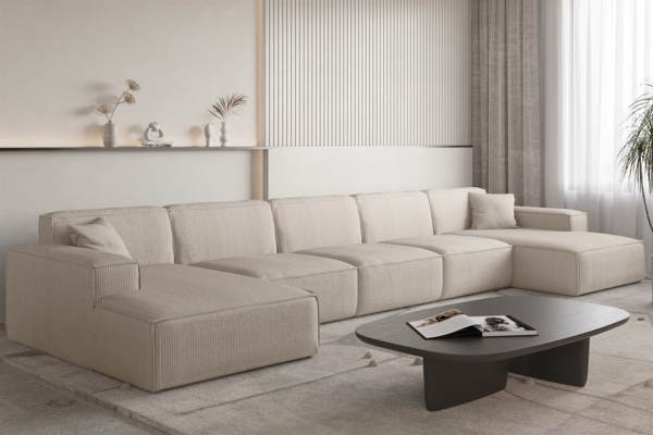 Wohnlandschaft Sofa U-Form CELES PREMIUM XL in Stoff Scala Hellbeige