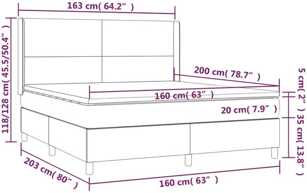 vidaXL Boxspringbett mit Matratze Blau 160x200 cm Stoff 3131847 Bild 7