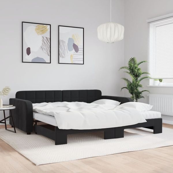 vidaXL Tagesbett Ausziehbar mit Matratzen Schwarz 100x200 cm Samt 3196964