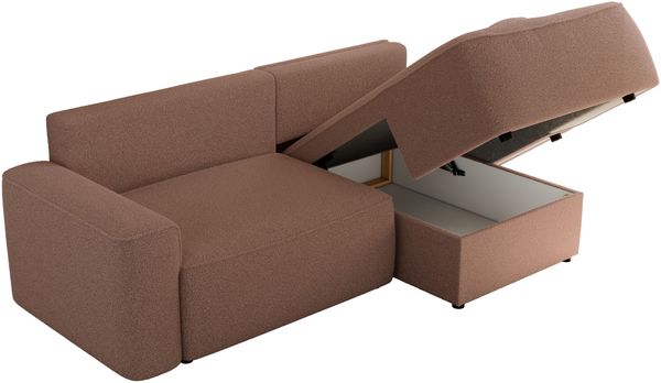 L-förmiges Ecksofa mit Armlehnen, Schlaffunktion und losen Kissen - BELLUNO - rechts - Rosa Boucle Bild 5