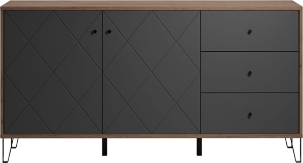 'Montez' Sideboard, MDF, Graphite grau und Eiche Kraft Gold, 183 x 76 x 40 cm