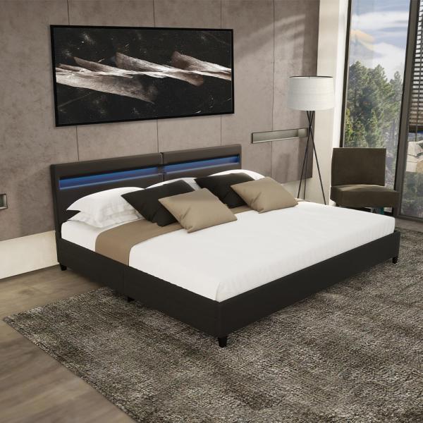 HOME DELUXE LED Bett mit Schubladen NUBE - 200 x 200 cm mit Matratze Schwarz
