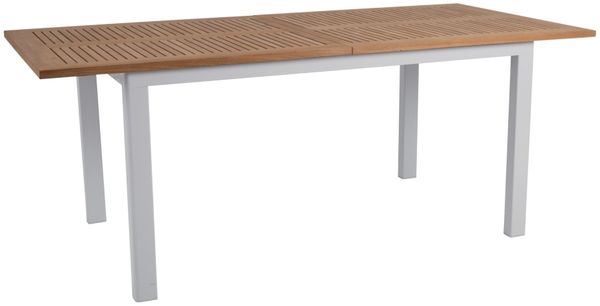 Gartenesstisch Lyon aus Aluminium und Teak, modern, ausziehbar, hellgrau-natur, für 8-10 Personen