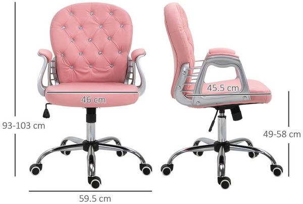 MC Star Bürostuhl Chefsessel ergonomisch gepolsterte Rückenlehne, Rosa (PU, 59,5 x 60,5 95-105 cm)
