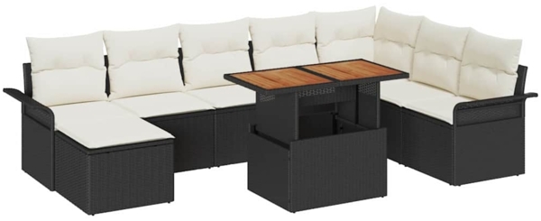 vidaXL Garten-Sofa-Set mit Kissen 9 pcs Schwarz und Creme 3349368