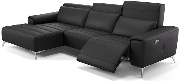 Sofanella Eckcouch BELLA Leder Wohnlandschaft Sofa in Schwarz XL: 314 x 163 Breite x 100 Tiefe
