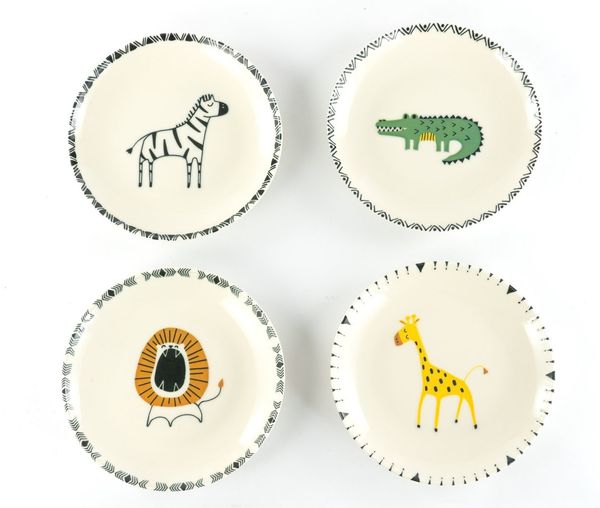 CreaTable Teller-Set Safari, Teller 21 cm, 4-tlg. (4-tlg), 4 Personen, Steinzeug, Teller Set, Tierabbildungen, Nordische Ästhetik