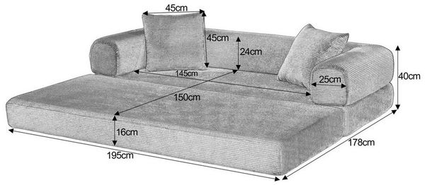 ANYSUN Sofa 2-Sitzer Modulares Sofa Knochenloses Sofa-Kombinationssitz, Schlafsofa Schlafcouch,Tatami-Bodensofa für Wohnzimmer, Schlafzimmer und Wohnungen Klappsofa,Kein Aufbau nötig