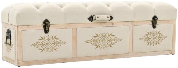vidaXL Aufbewahrungsbank 110 cm Cremefarben Massivholz Tannenholz und Stoff 339296