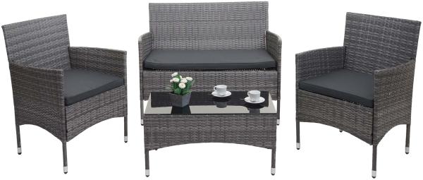 Poly-Rattan Garnitur HWC-F55, Balkon-/Garten-/Lounge-Set Sofa Sitzgruppe ~ grau, Kissen dunkelgrau