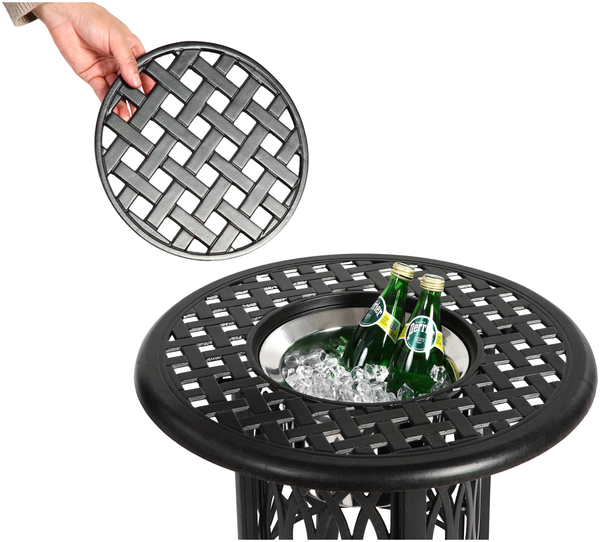 Flieks Beistelltisch Outdoor, Aluminium Gartentisch rund Ø55cm, mit integriertem Eiseimer, wetterfest rostfrei, Schwarz Bild 5