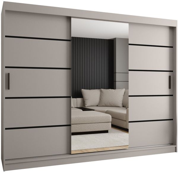 ABIKS MÖBEL Schwebetürenschrank RUBINO V 250 Schlafzimmerschrank mit Schiebetüren Kleiderstange Regale