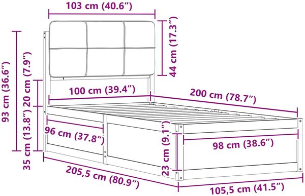 vidaXL Bettgestell mit gepolstertem Kopfteil Schwarz 100 x 200 cm 877721 Bild 11