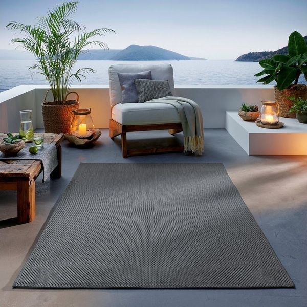TaCa Home Teppich Outdoor & Indoor Teppich, rechteckig, Höhe: 7 mm, Terrasse Balkon Garten Wohnzimmer Bad Küche, Anthrazit - 80 x 150 cm